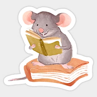 Cute Watercolor Mouse Reading Book Sticker